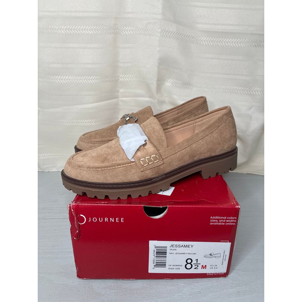 Journee Collection Jessamey Horse Bit Loafer Flats Taupe Suede Size 8.5 - Picture 6 of 12